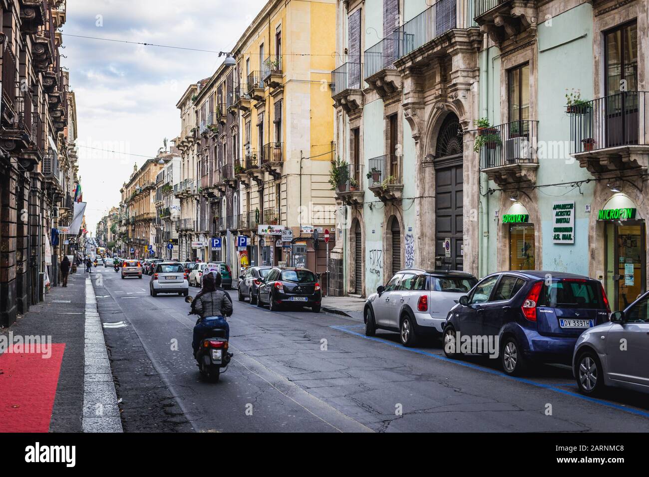 Via Vittorio Emanuele II street in Catania city on the east side of