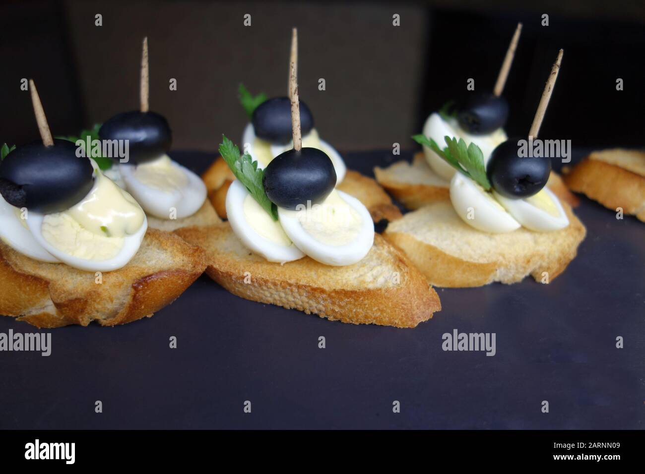 Small Boiled Quails Eggs & Black Olive Appetizer/Snack 'Spanish Tapas