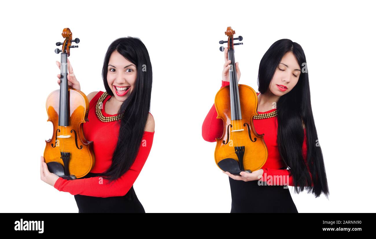 The young girl with violin on white Stock Photo - Alamy
