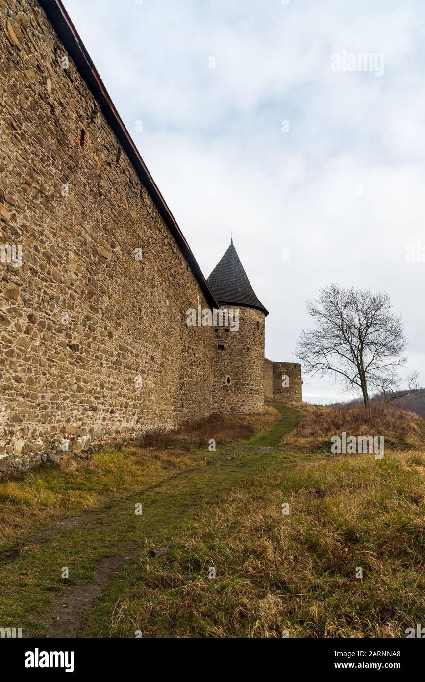 Helfstyn castle ruins rampart with tower in Czech republic Stock Photo
