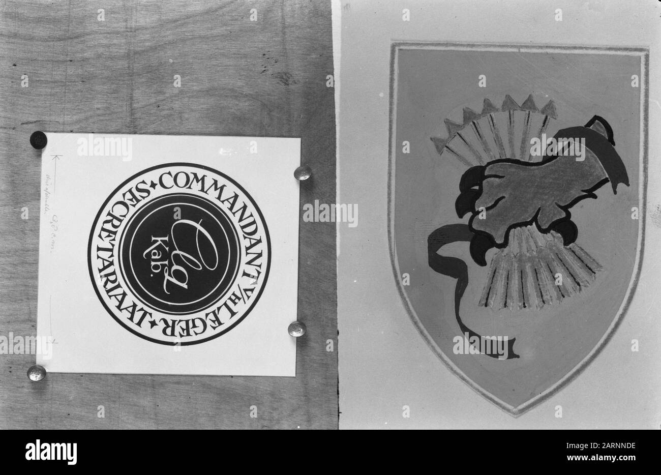 Emblem. Left [stamp design?] Secretariat Cabinet Commander of the Army ...