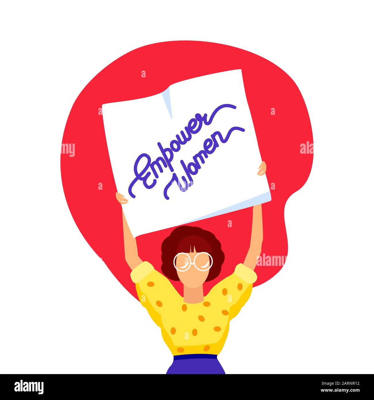 Happy International Women Day Celebration.Feminism.Bright Confident Girl with Poster.Eighth of March Congratulation.Woman Empowerment Motivation Stock Vector