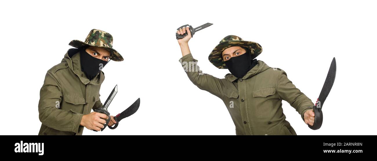 The criminal wearing mask isolated on white Stock Photo - Alamy