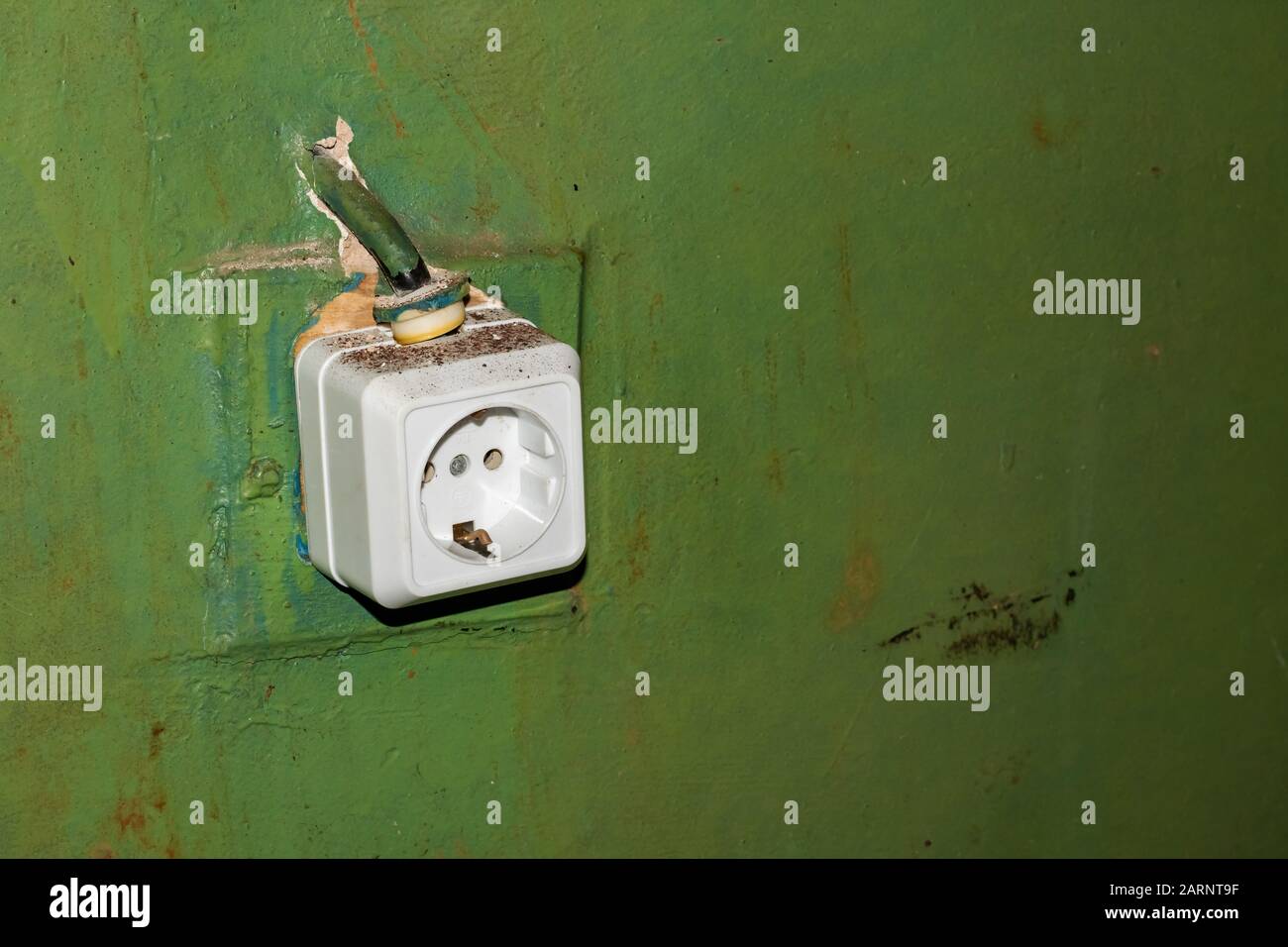 Socket on the old green wall close up Stock Photo Alamy