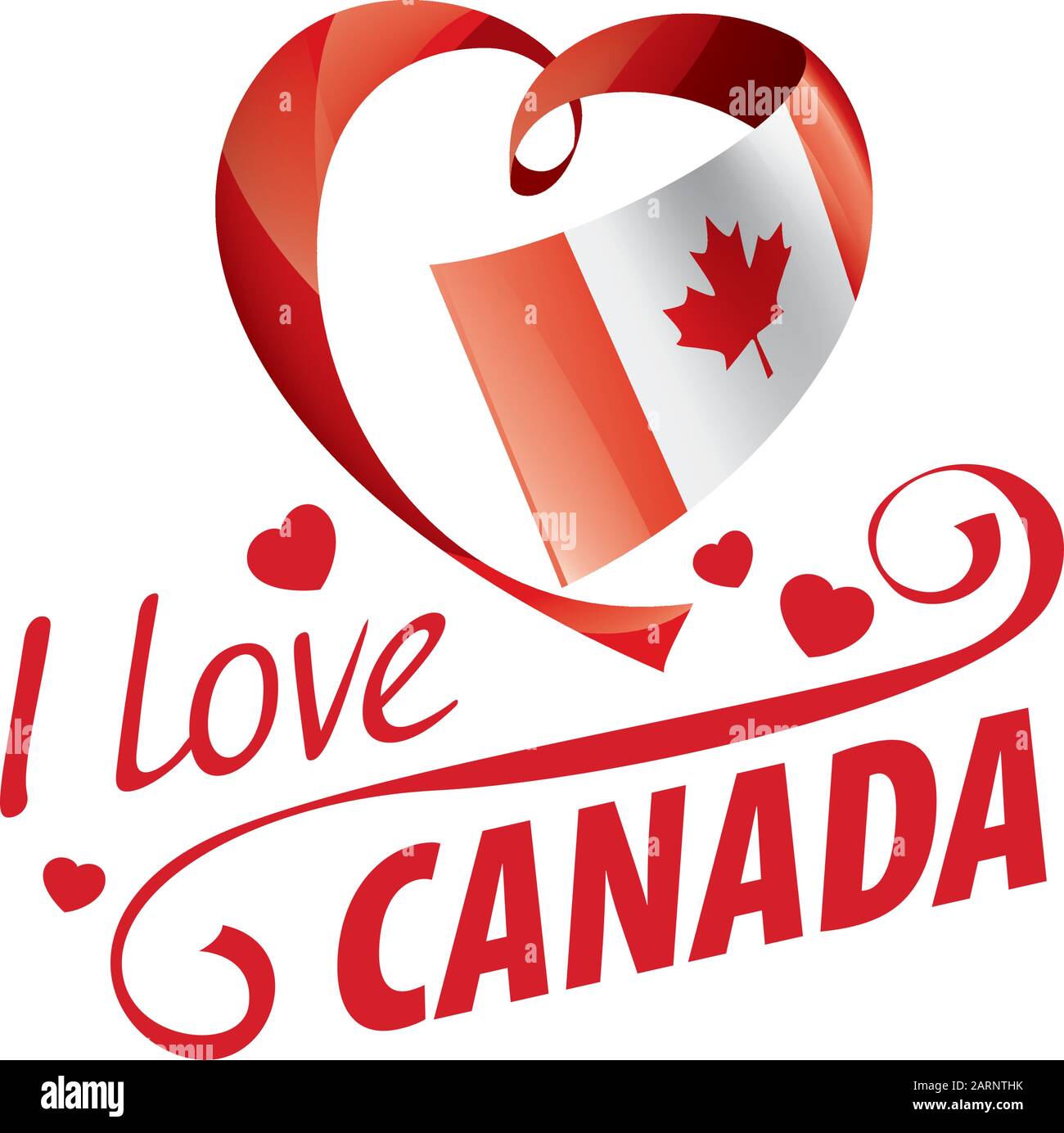 National flag of the Canada in the shape of a heart and the inscription