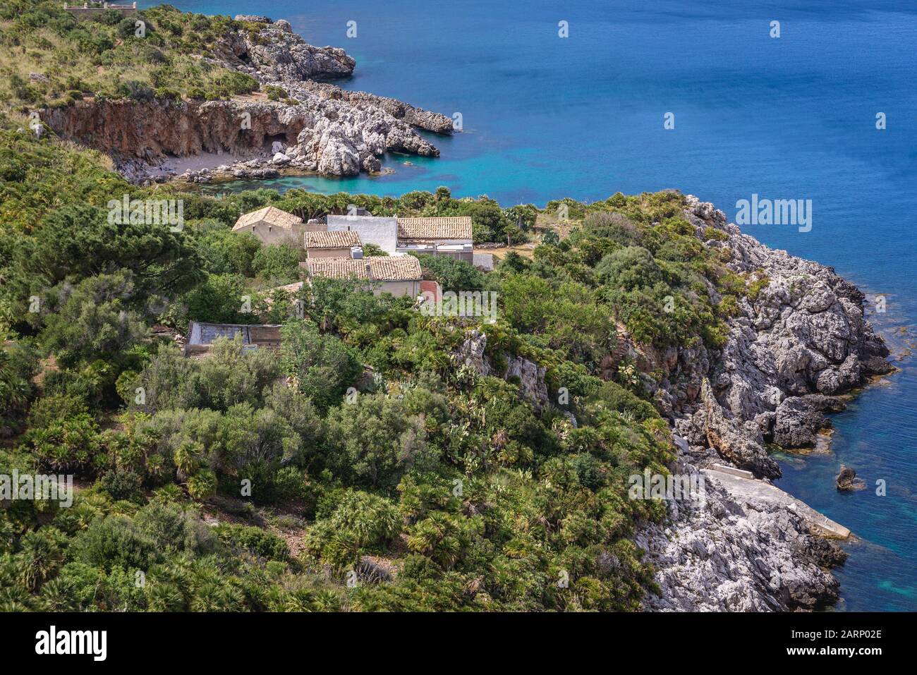 View with Disa inlet in Riserva Naturale Orientata dello Zingaro natural park over Gulf of Castellammare, the first reserve in Sicily, Italy Stock Photo