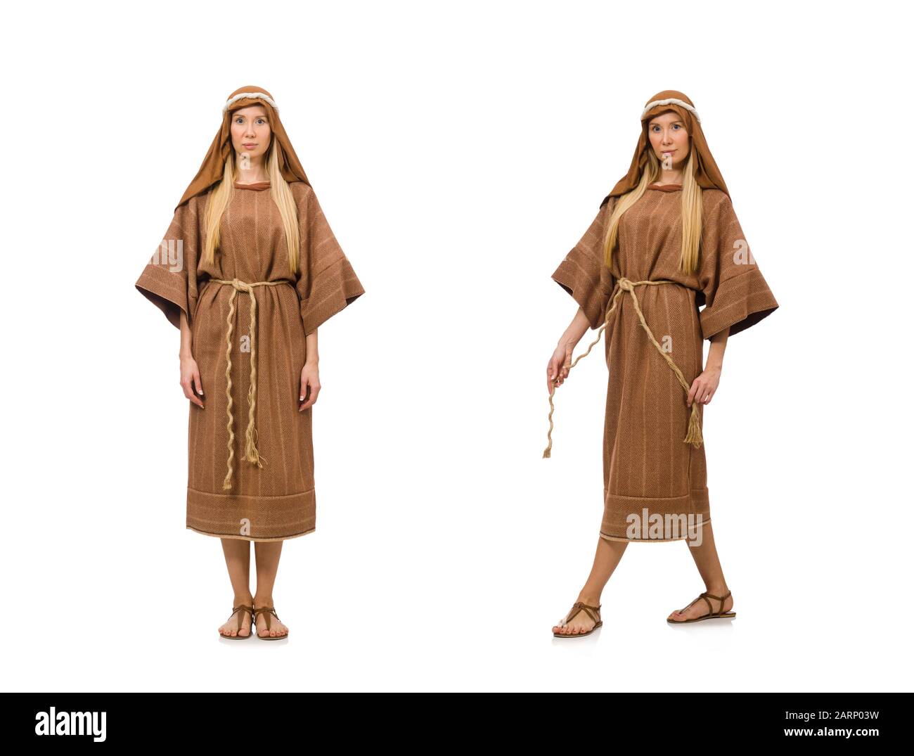 The woman wearing medieval arab clothing on white Stock Photo - Alamy