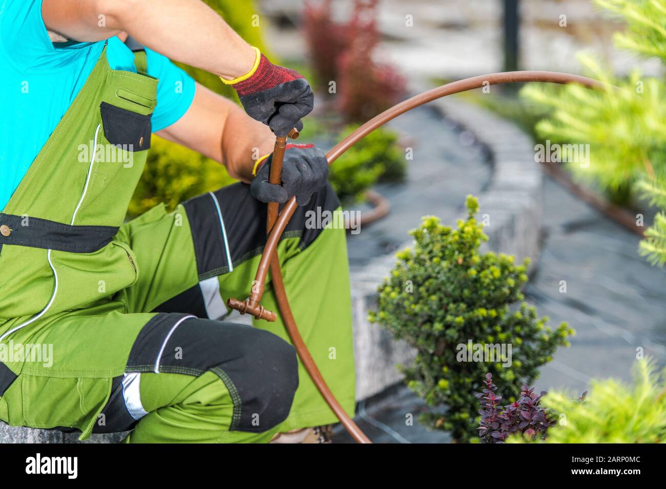 Underground Garden Irrigation Water Pipeline Installation. Gardening Watering System Building by