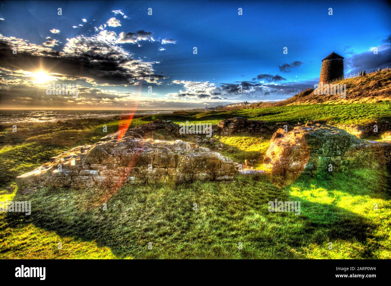 Fife Coastal Path, Scotland. Artistic silhouetted view of the Fife Coastal Footpath between the
