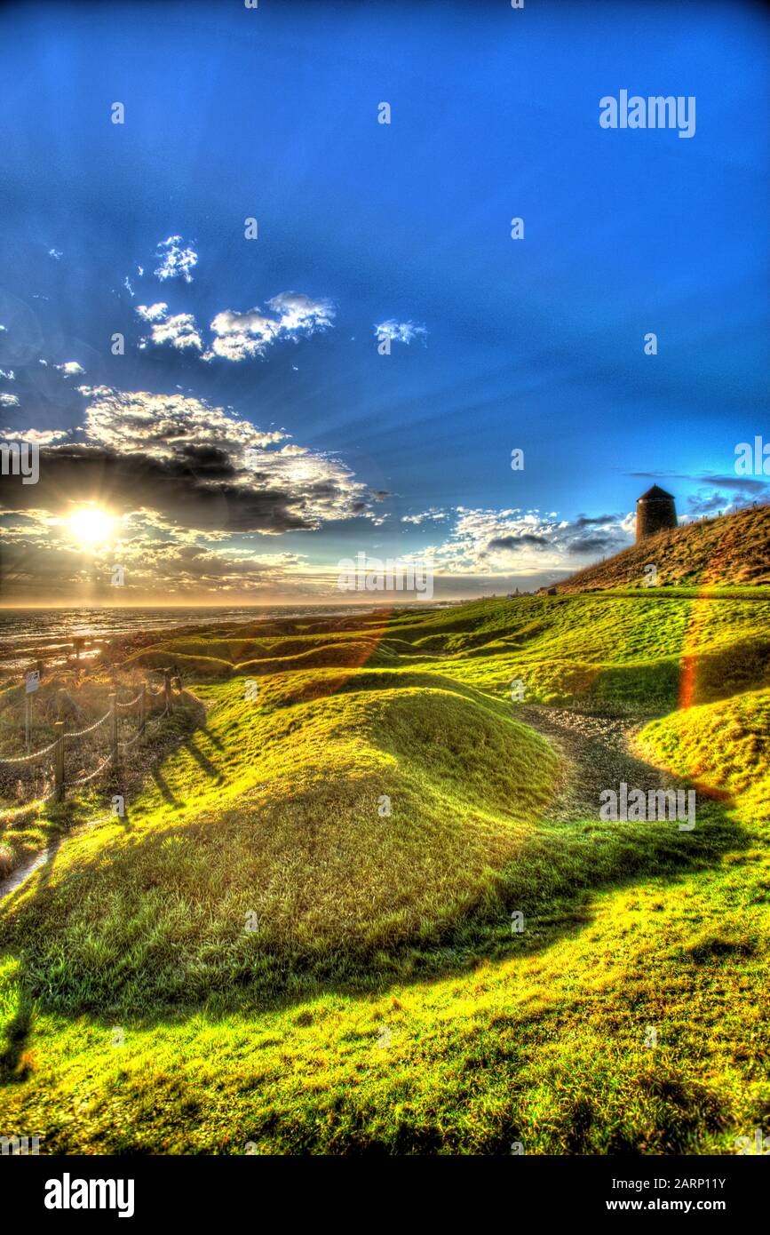 Fife Coastal Path, Scotland. Artistic silhouetted view of the Fife Coastal Footpath between the