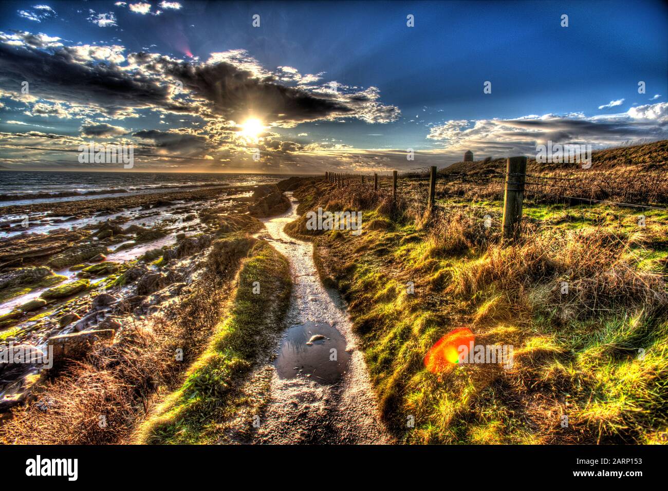 Fife Coastal Path, Scotland. Artistic silhouetted view of the Fife Coastal Footpath between the