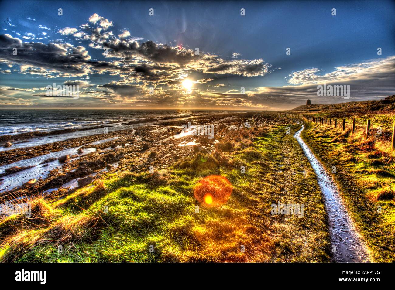 Fife Coastal Path, Scotland. Artistic silhouetted view of the Fife Coastal Footpath between the