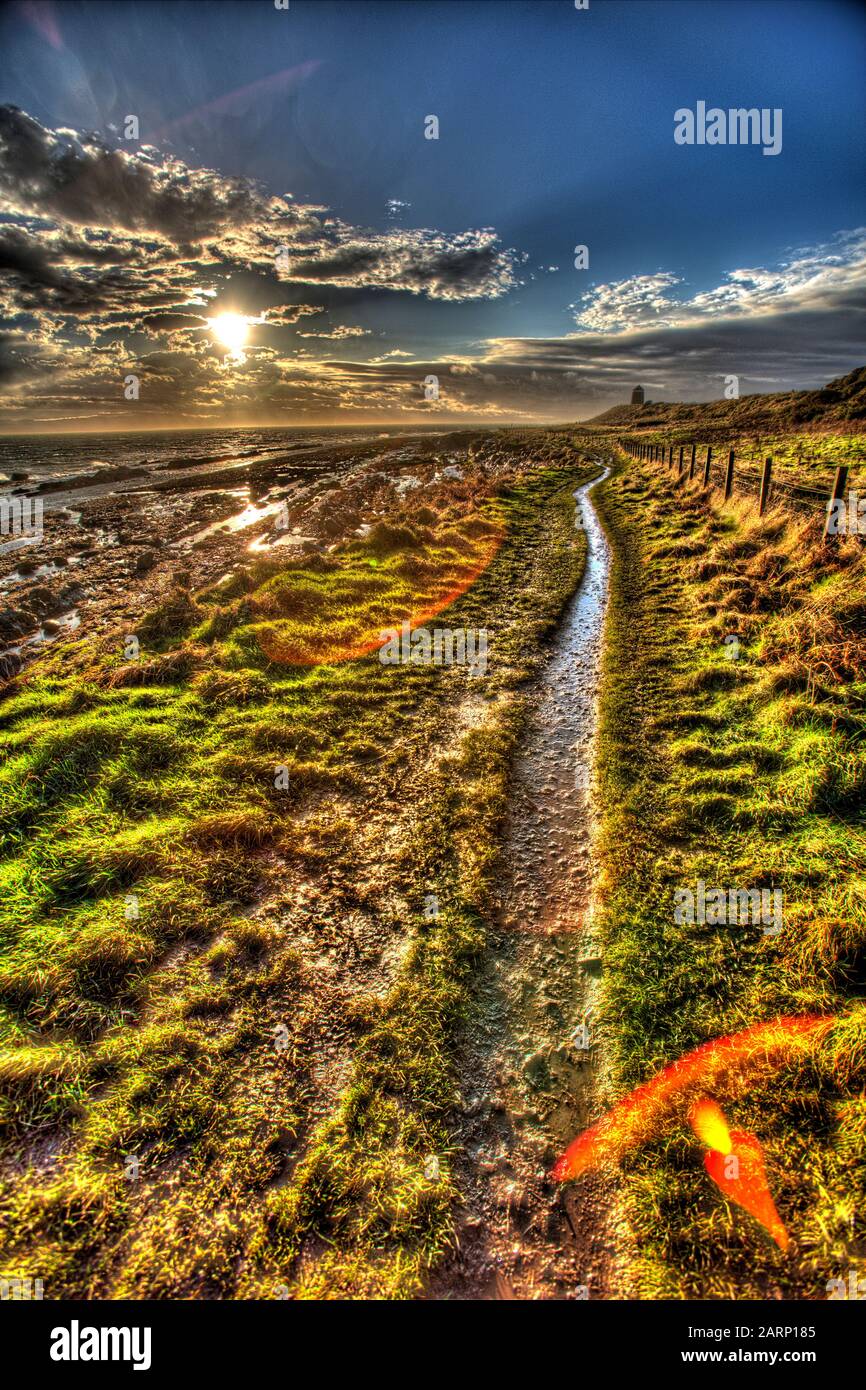 Fife Coastal Path, Scotland. Artistic silhouetted view of the Fife Coastal Footpath between the