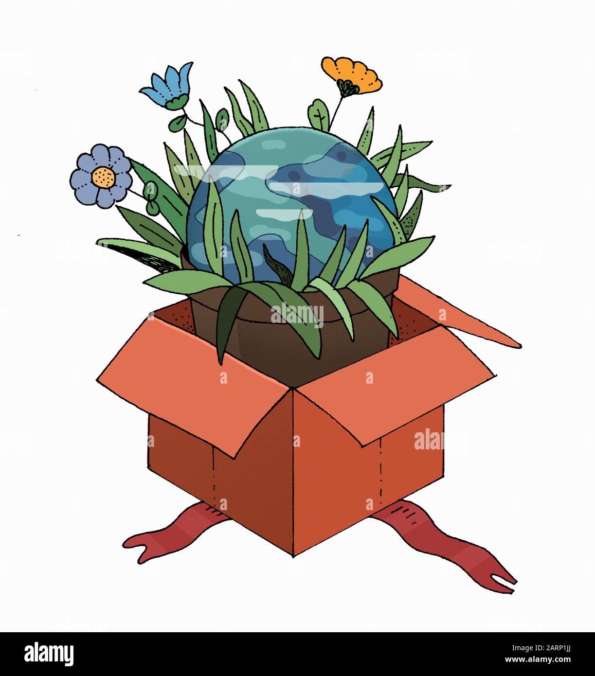 Planet earth pot plant in gift box Stock Photo