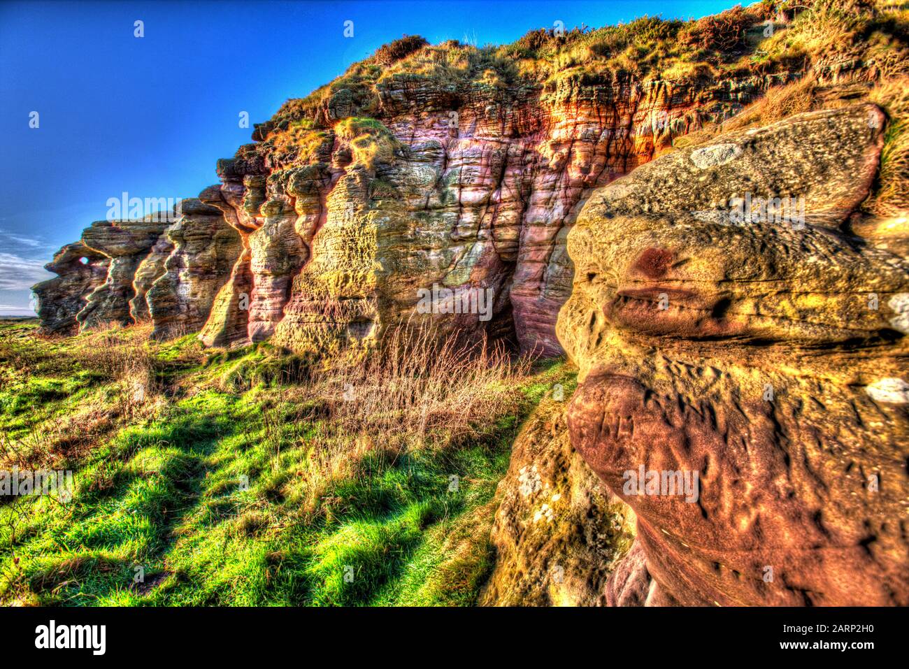 Fife Coastal Path, Scotland. Artistic view of the Caiplie Caves on the
