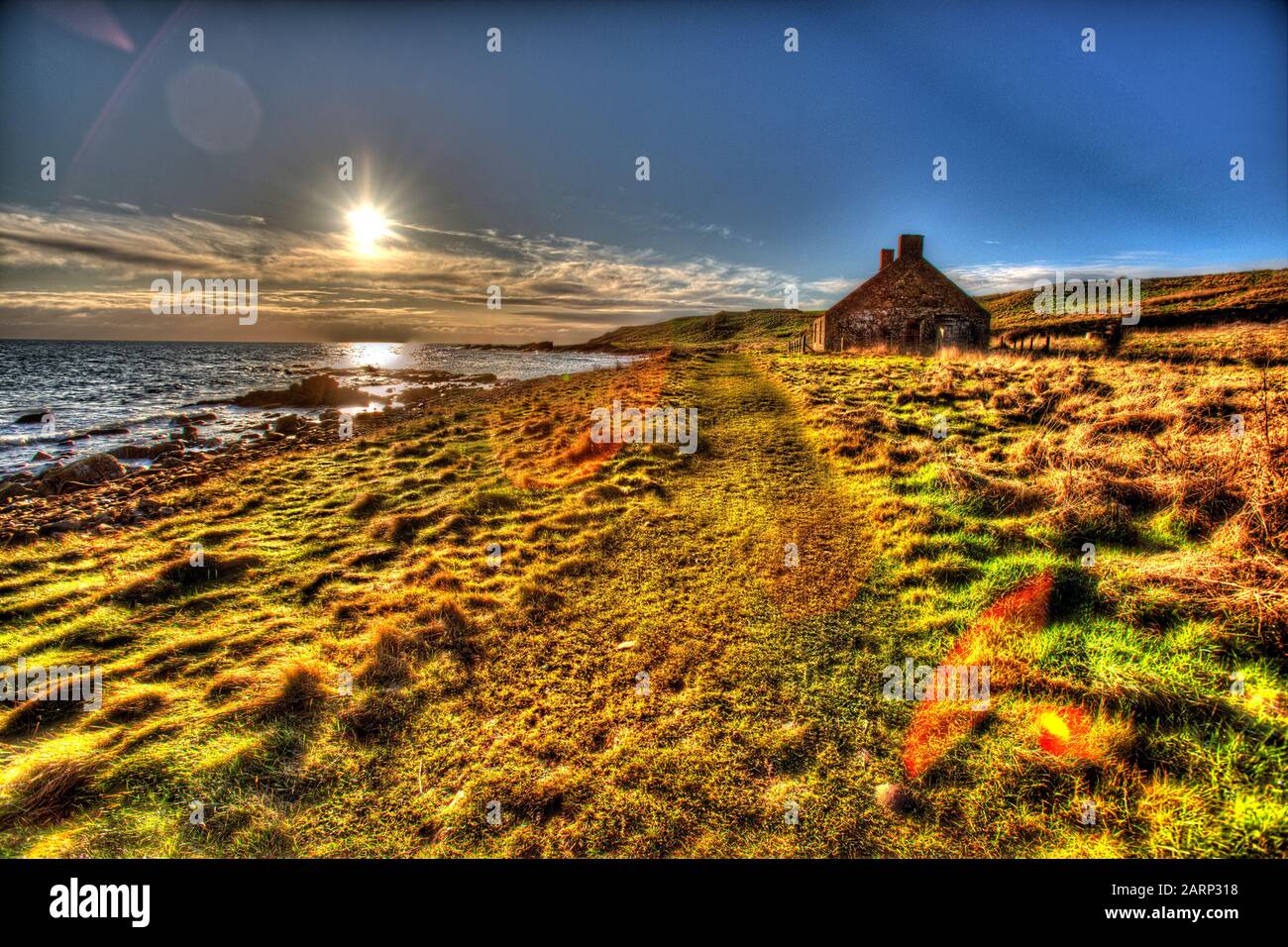 Fife Coastal Path, Scotland. Artistic silhouetted view of the Fife
