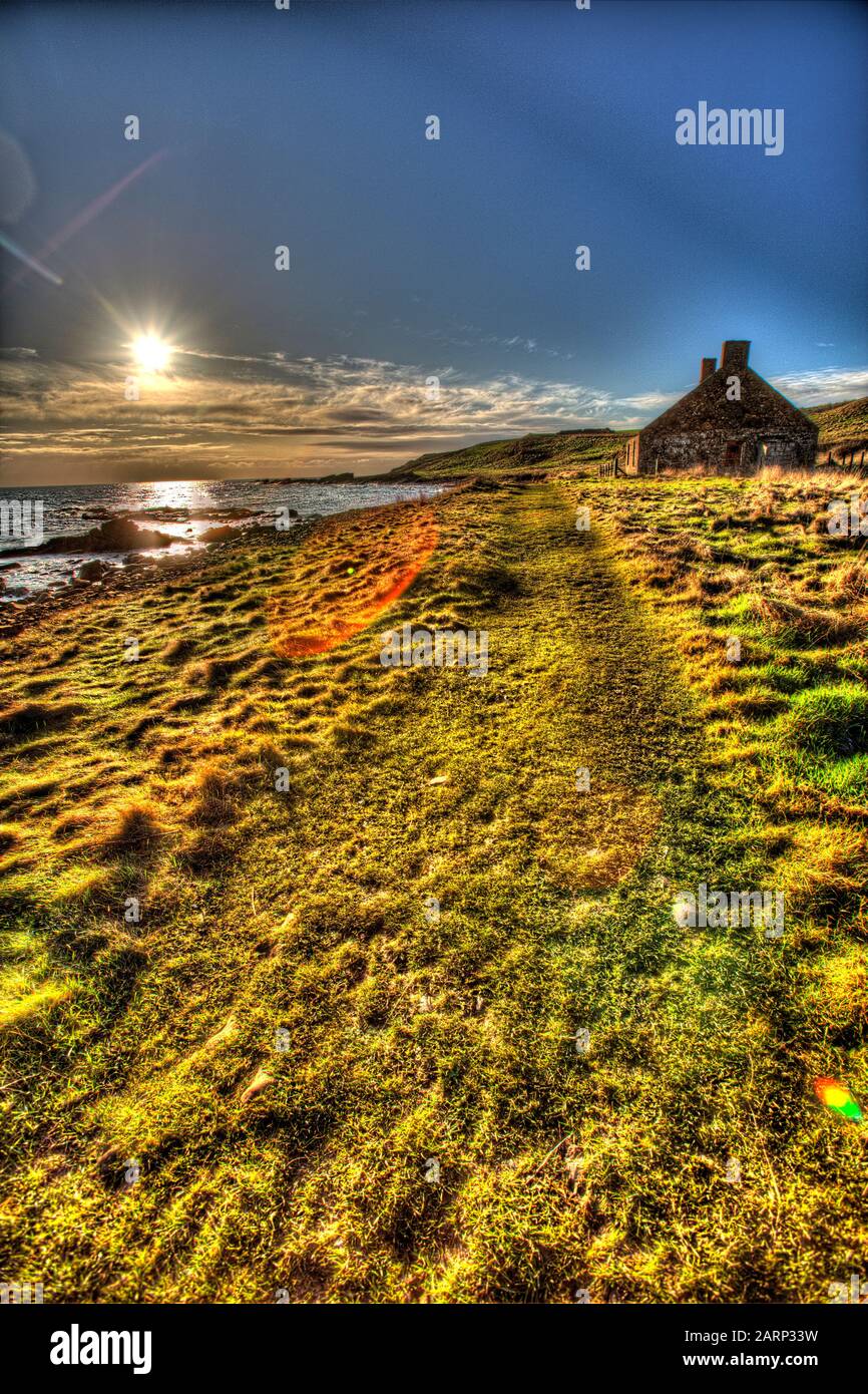 Fife Coastal Path, Scotland. Artistic silhouetted view of the Fife