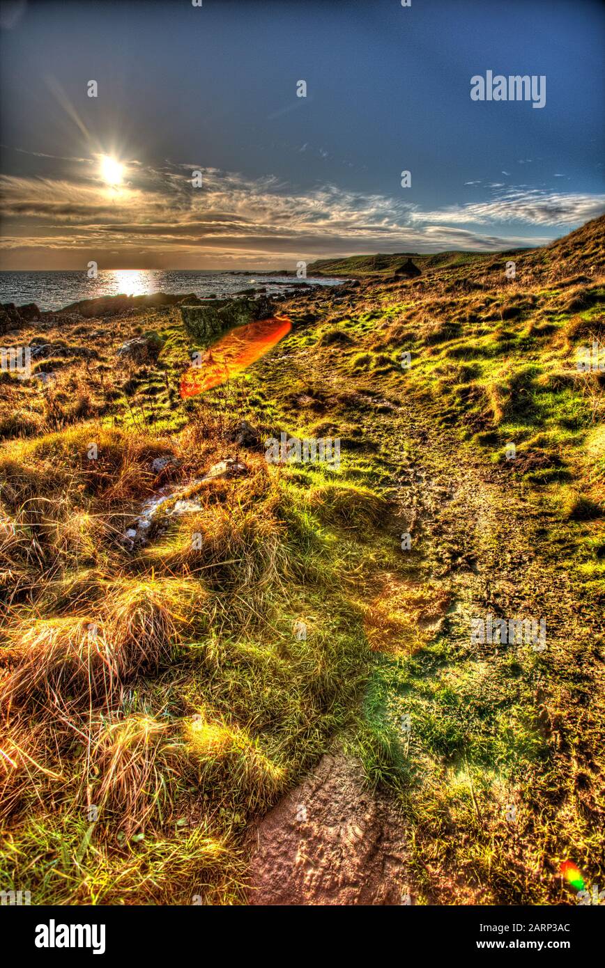 Fife Coastal Path, Scotland. Artistic silhouetted view of the Fife