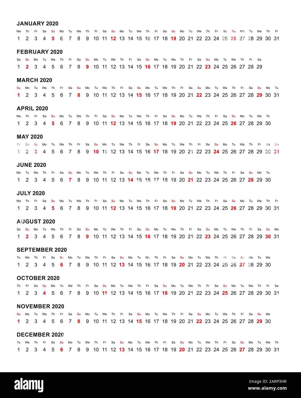 Horizontal Calendar Template from c8.alamy.com