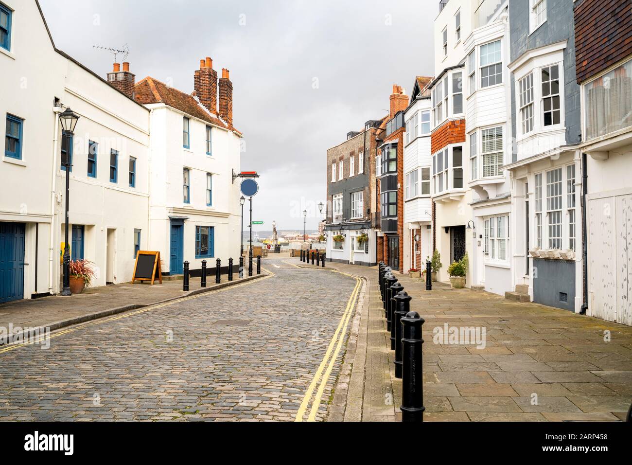 Empty street with historic housing, Old Portsmouth, England, UK Stock Photo