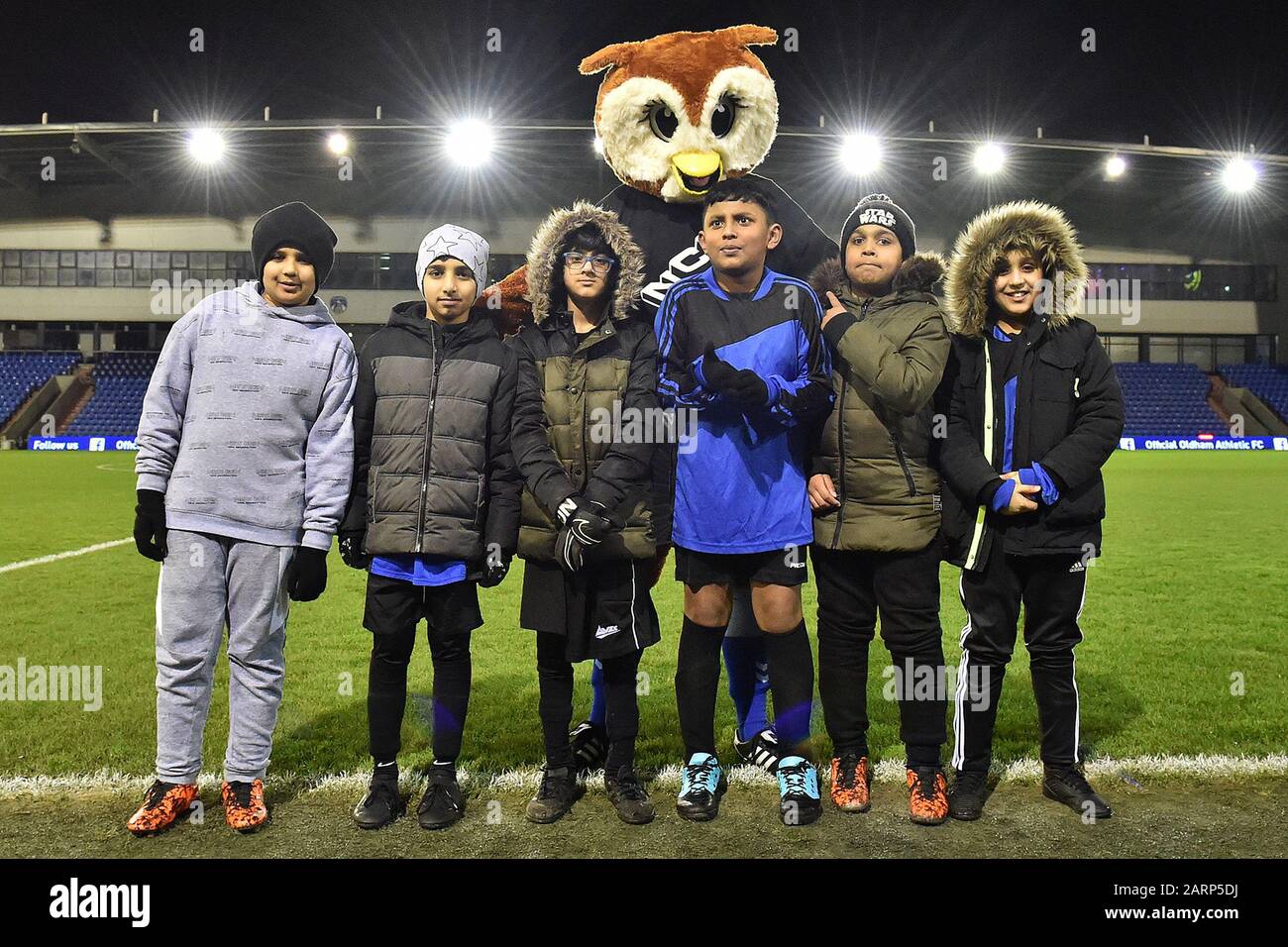 Oldham, UK. 28th Jan, 2020. OLDHAM, ENGLAND - JANUARY 28th Mascots during the Sky Bet League 2 match between Oldham Athletic and Mansfield Town at Boundary Park, Oldham on Tuesday 28th January 2020. (Credit: Eddie Garvey | MI News) Credit: MI News & Sport /Alamy Live News Stock Photo