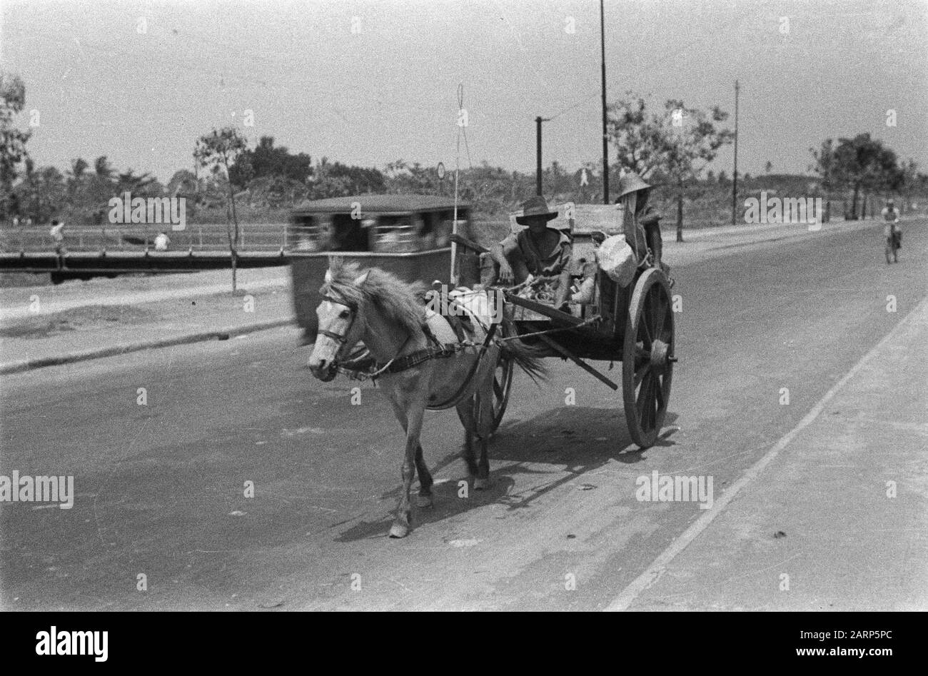 Dokar (horse and carriage) on a wide street Date: 1947/01/01 Location: Indonesia, Dutch East Indies Stock Photo
