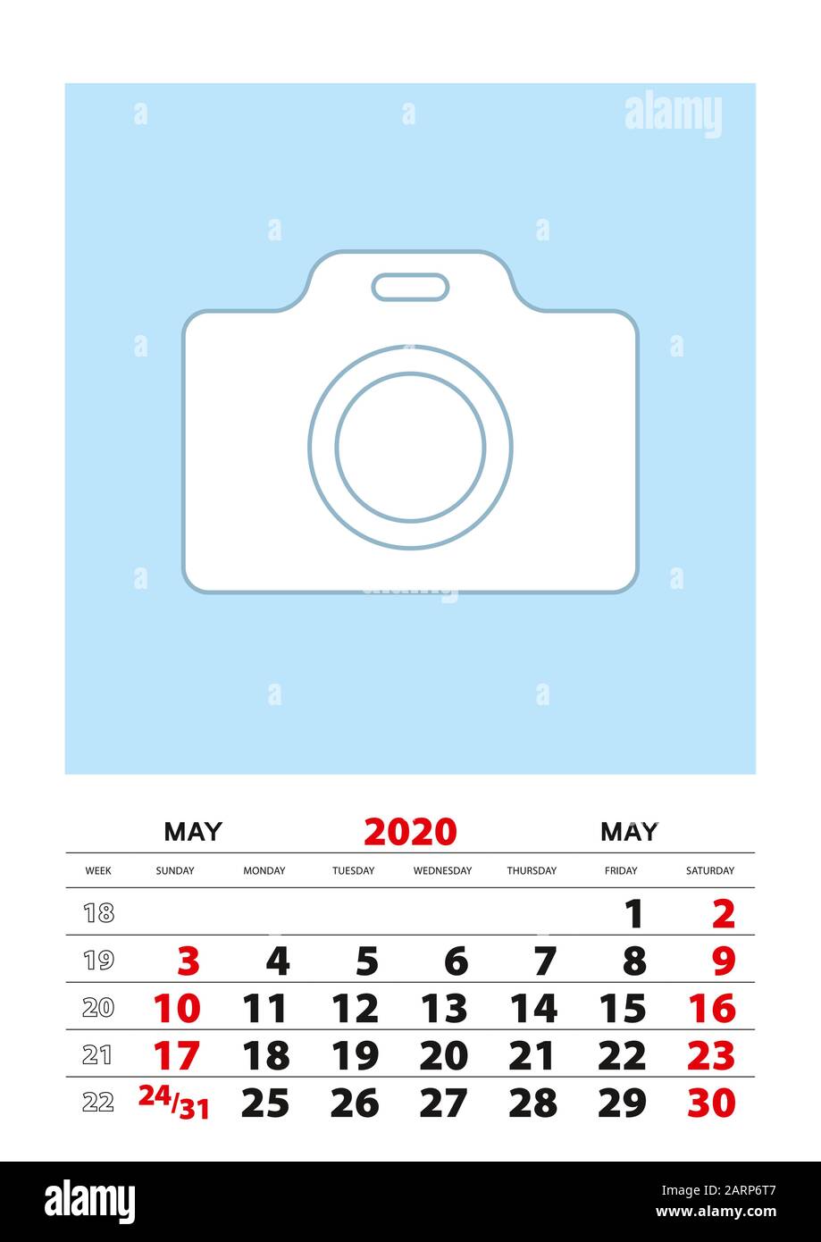 May 2020 calendar planner A3 size with place for your photo. Vector ...