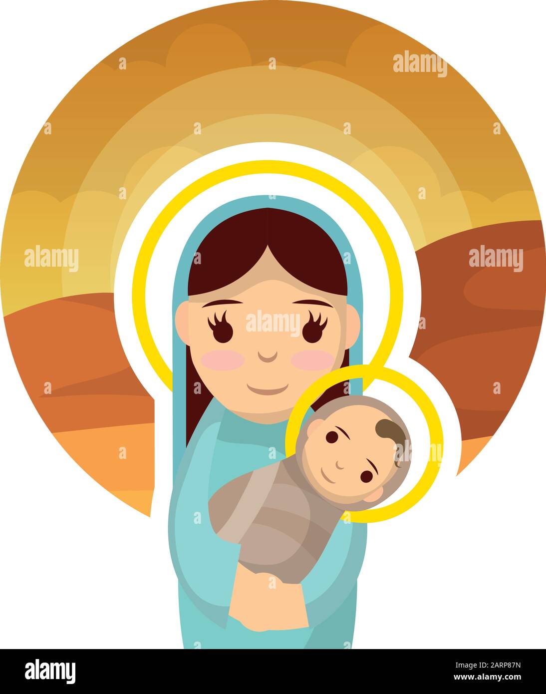 Cute Mary Virgin With Jesus Baby Manger Characters Stock Vector Image Art Alamy