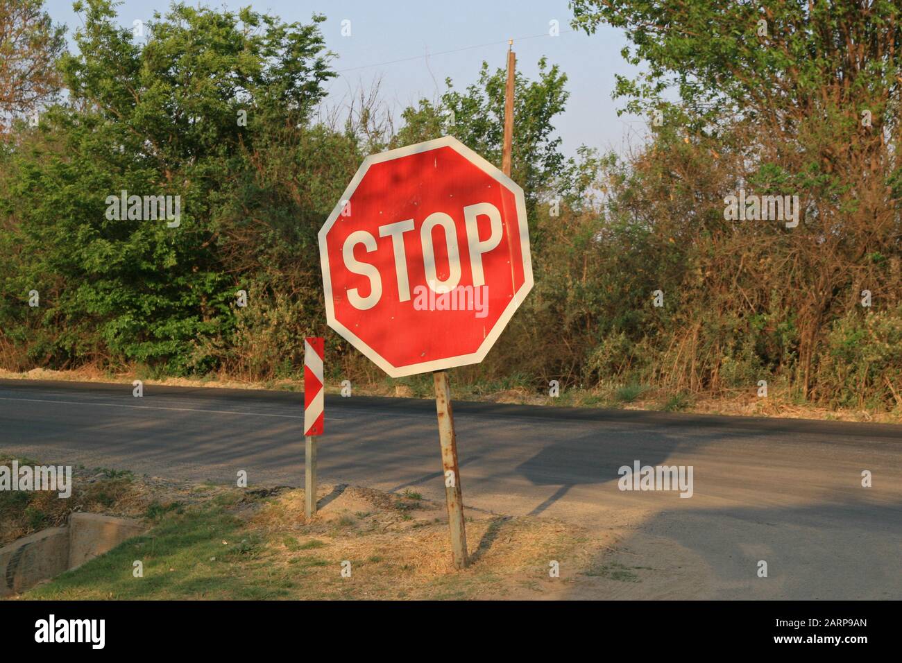 Stop sign at the entrance of the Lion and Rhino Park Nature Reserve, Kromdraai, Krugersdorp, West Rand, Gauteng Province, South Africa. Stock Photo