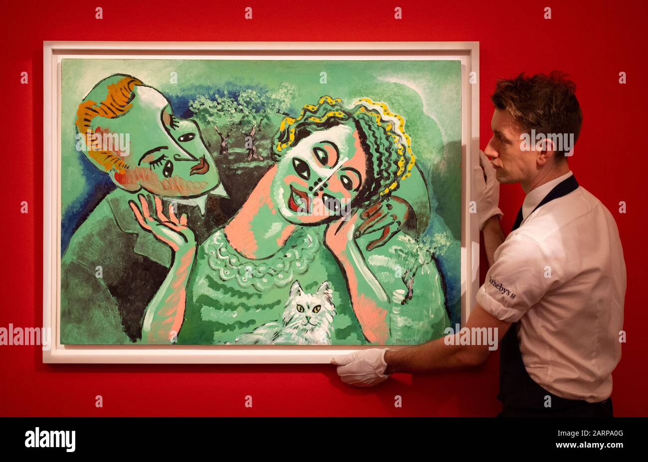 Sotheby’s, London, UK. 29th January 2020. Sotheby’s Impressionist, Modern & Surrealist Art sale preview. Rarely-seen works by Pissarro, Signac, Van Gogh, Miró, Monet, Picasso, Léger, Kirchner & Chagall on view. Image: Francis Picabia. Sous Les Oliviers (Coquetterie), c. 1925-26. Estimate: £1,500,000-2,000,000. Credit: Malcolm Park/Alamy Live News. Stock Photo