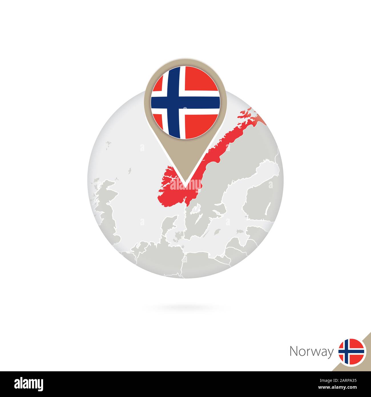 Norway map and flag in circle. Map of Norway, Norway flag pin. Map of