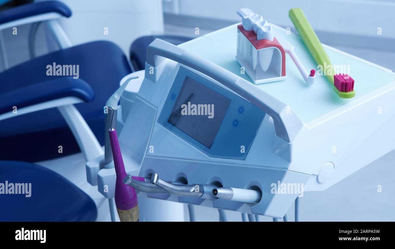 Dental model and dental equipment. Concept image of dental background. Dental hygiene background