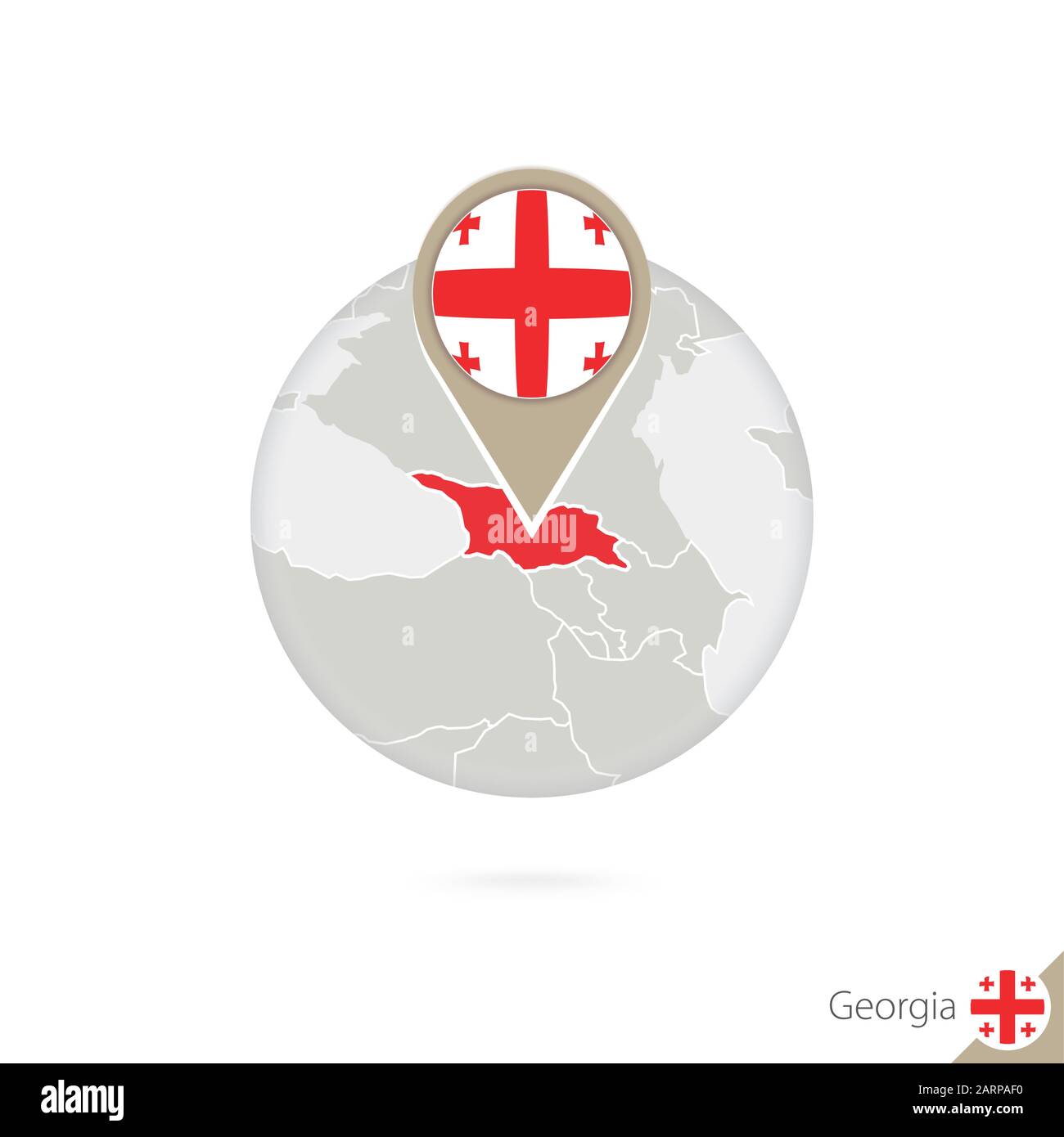 Georgia map and flag in circle. Map of Georgia, Georgia flag pin. Map of Georgia in the style of the globe. Vector Illustration. Stock Vector