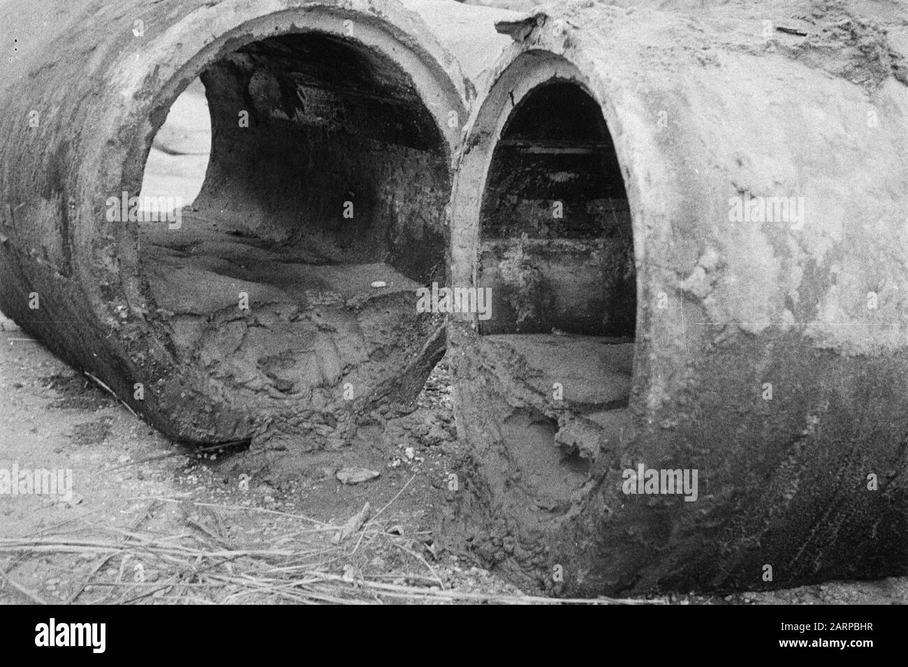 error constructed sewerage Date: August 1951 Location: Berghem Keywords: gardening, divers, graves and demon of ditches, laying sewerage, normalization of streams , sewer pipes Stock Photo