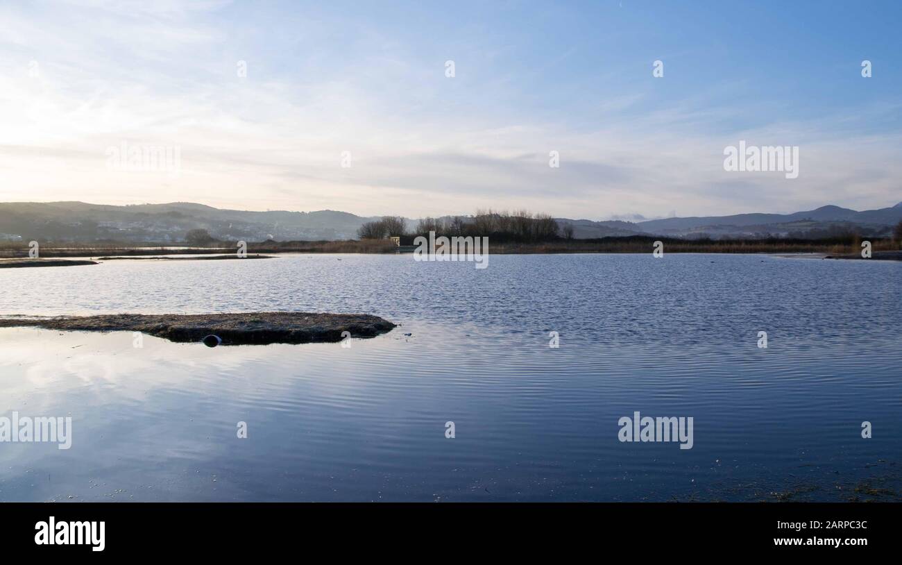 Large lagoon at RSPB nature reserve Conwy Stock Photo