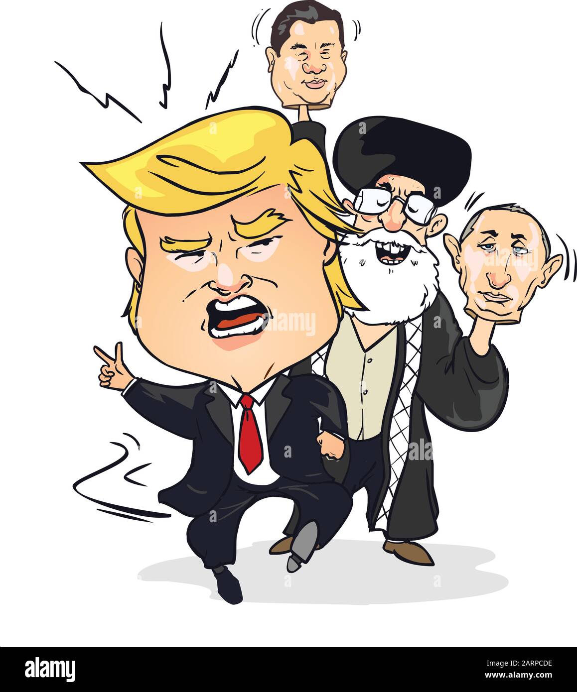 Donald Trump and Ayatollah Seyyed Ali Khamenei. Vector Cartoon Caricature Portrait Illustration. Stock Vector