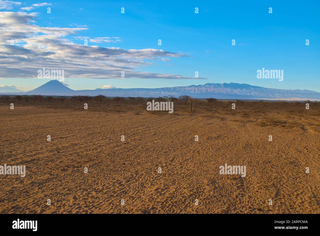 Distant view of the volcano Oldoinyo Lengai and the Ngorongoro massif ...