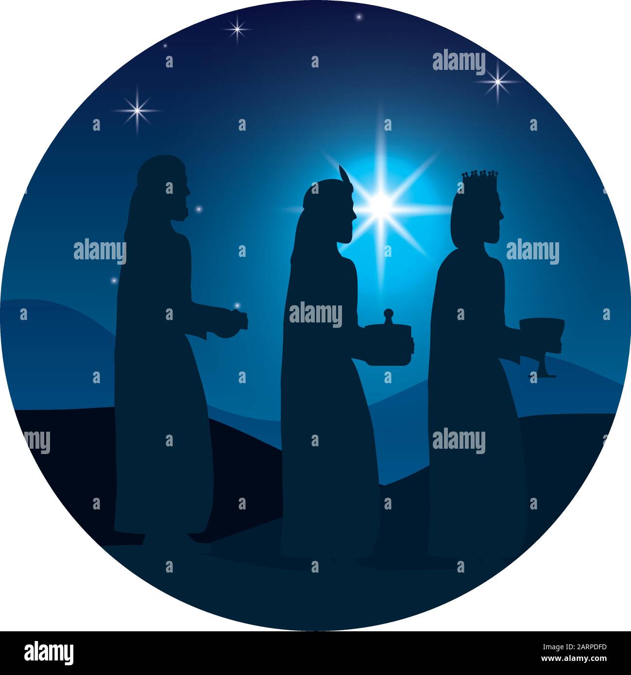 wize men kings silhouettes manger characters Stock Vector