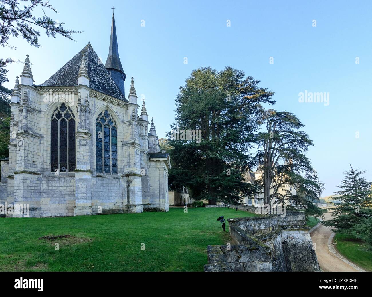 France, Indre et Loire, Loire Valley listed as World Heritage by UNESCO, Rigny Usse, Chateau d’Usse gardens, Gothic chapel and remarkable Lebanese ced Stock Photo