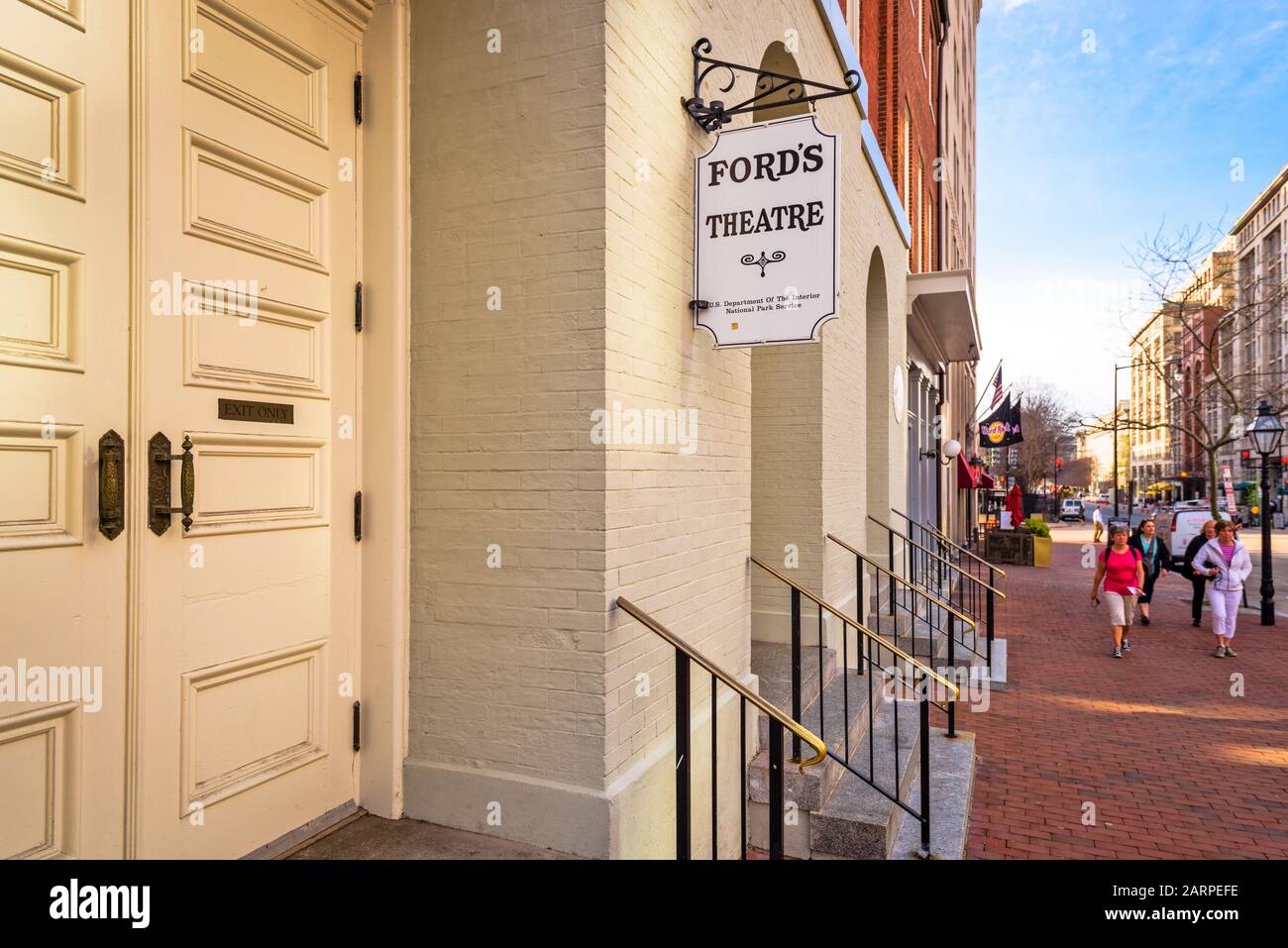 WASHINGTON DC - APRIL 12, 2015: Entrance to Ford's Theatre. The theater is infamous as the site of President Abraham Lincoln's assassination by John W Stock Photo