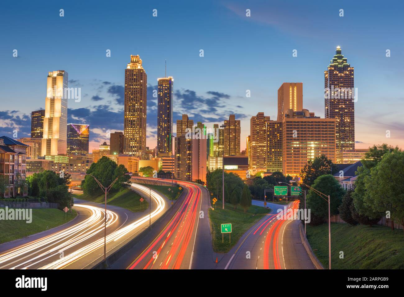 Atlanta, USA downtown city skyline over Freedom Parkway at