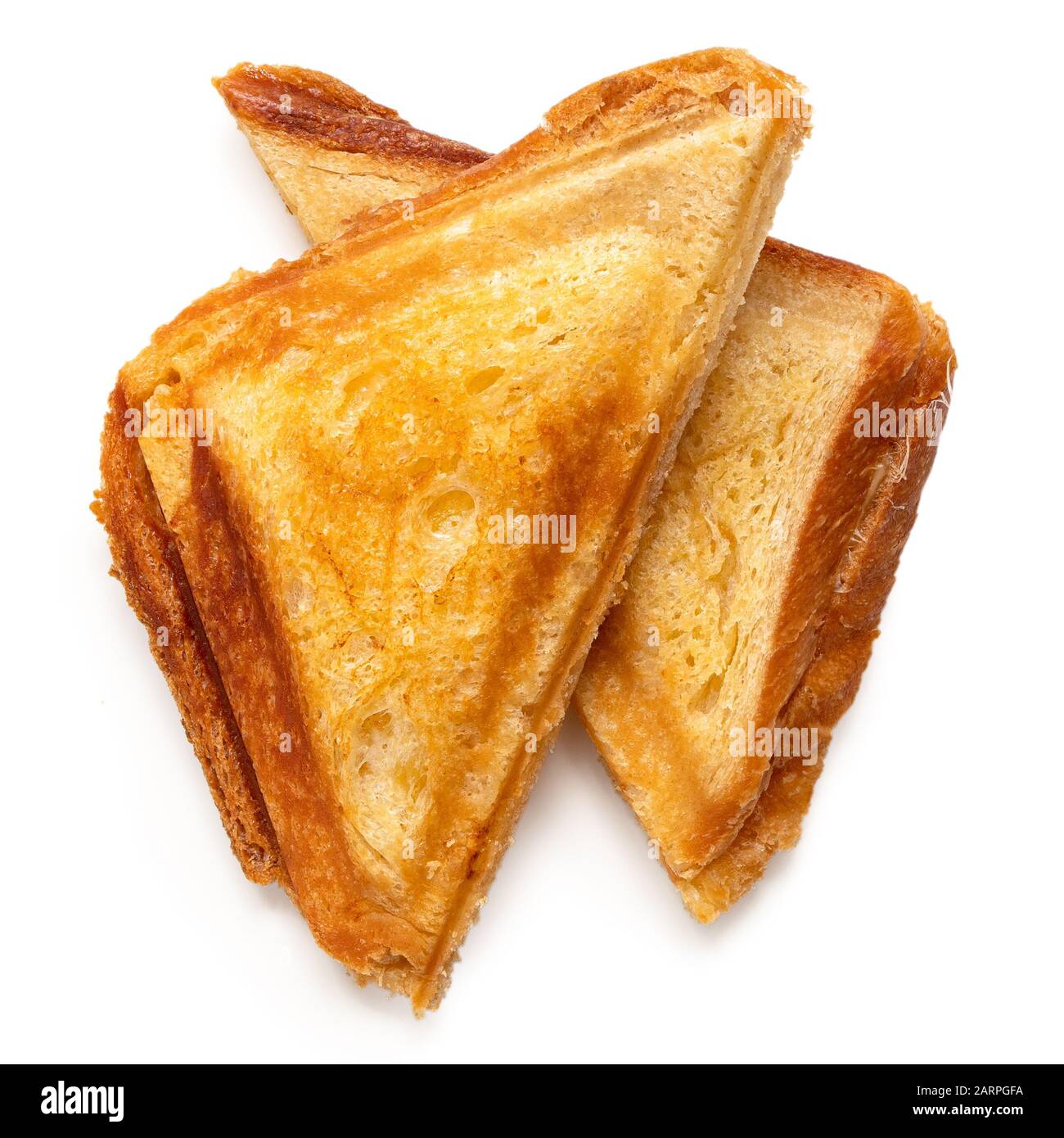 Toasted cheese sandwich from sandwich toaster cut in half isolated on