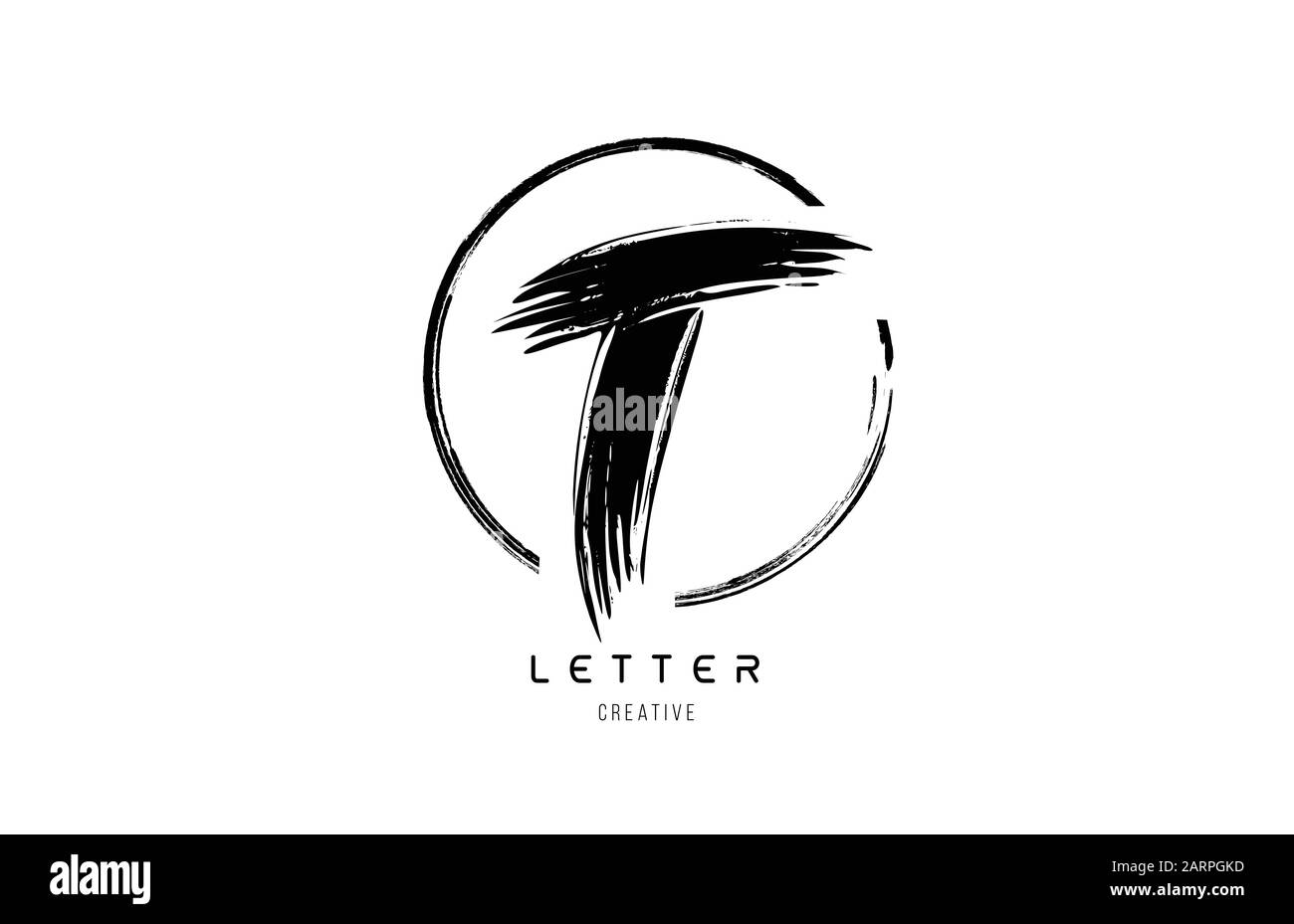 handwritten grunge T brush stroke letter alphabet logo icon design ...