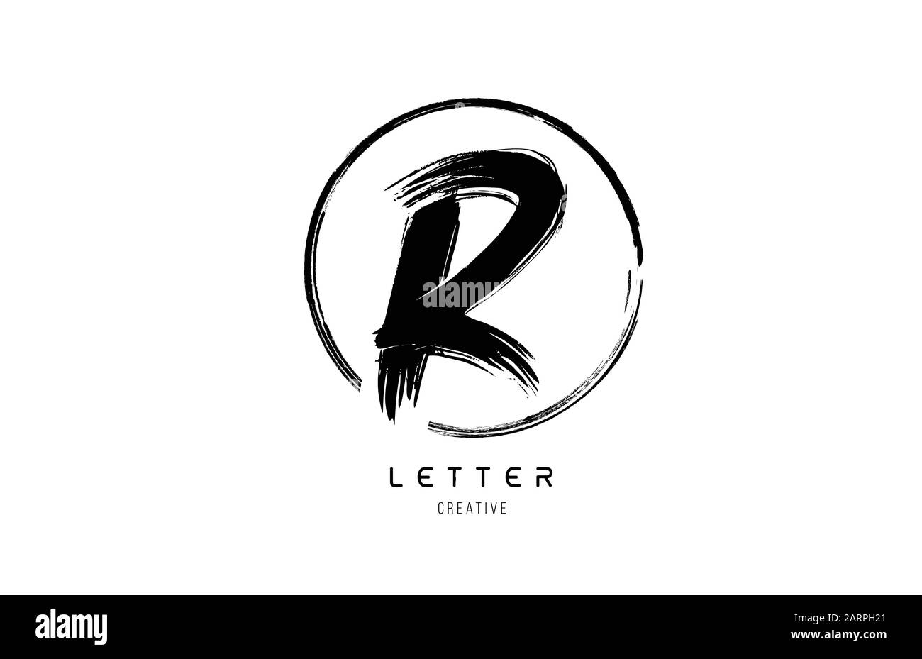 handwritten grunge R brush stroke letter alphabet logo icon design ...