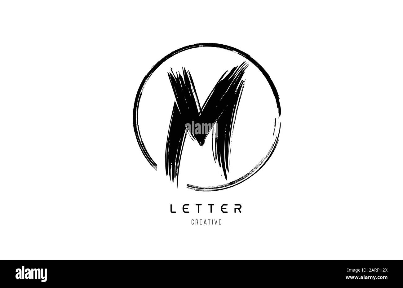 handwritten grunge M brush stroke letter alphabet logo icon design ...