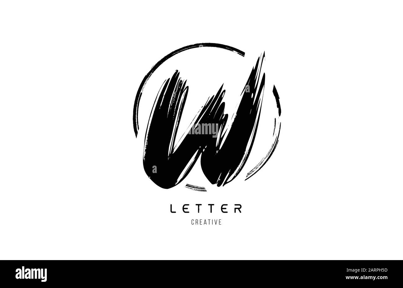 handwritten grunge W brush stroke letter alphabet logo icon design ...