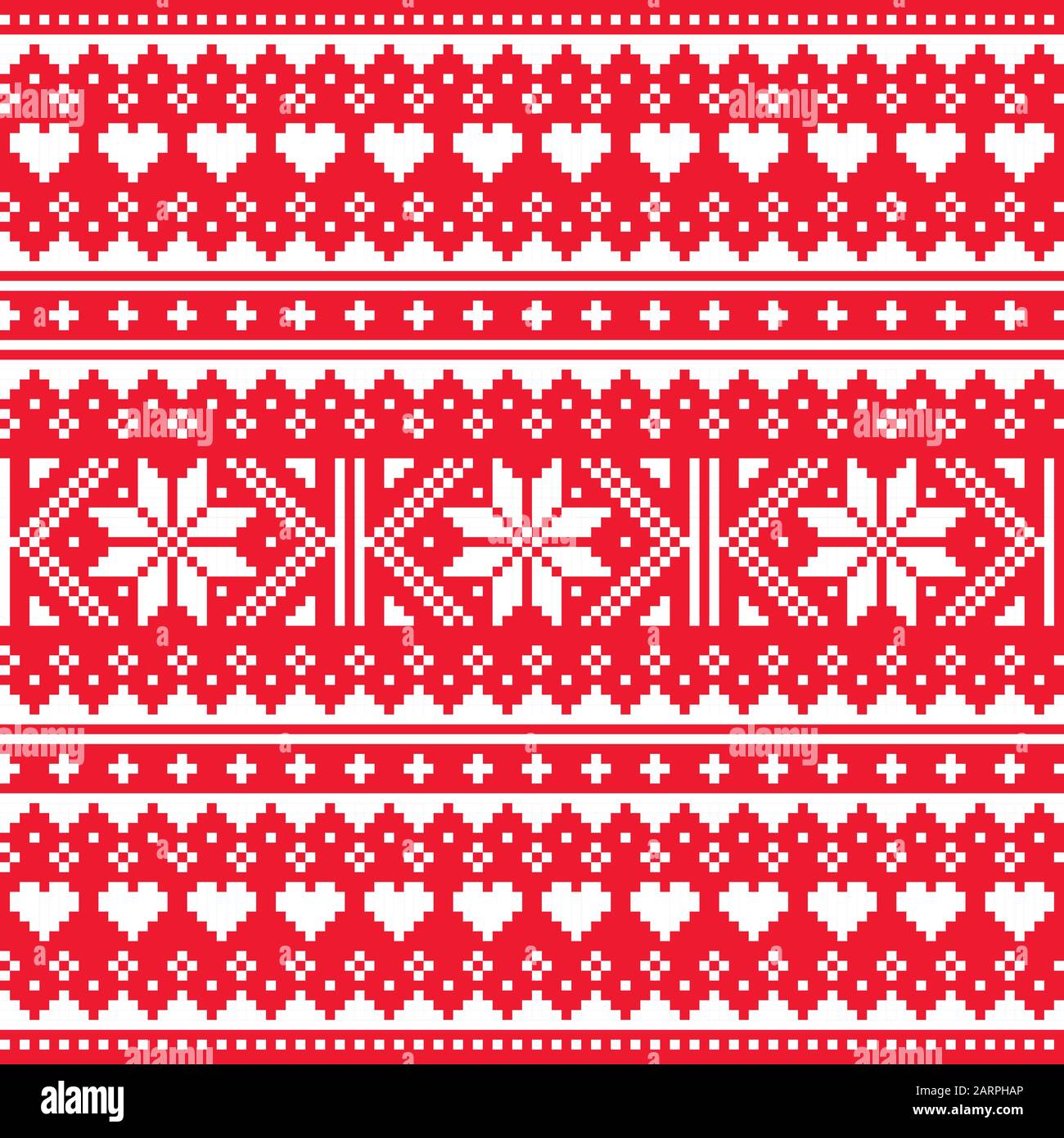 Love, Valentine's Day knitwear vector seamless pattern -  Fair Isle style traditional knit design with hearts Stock Vector