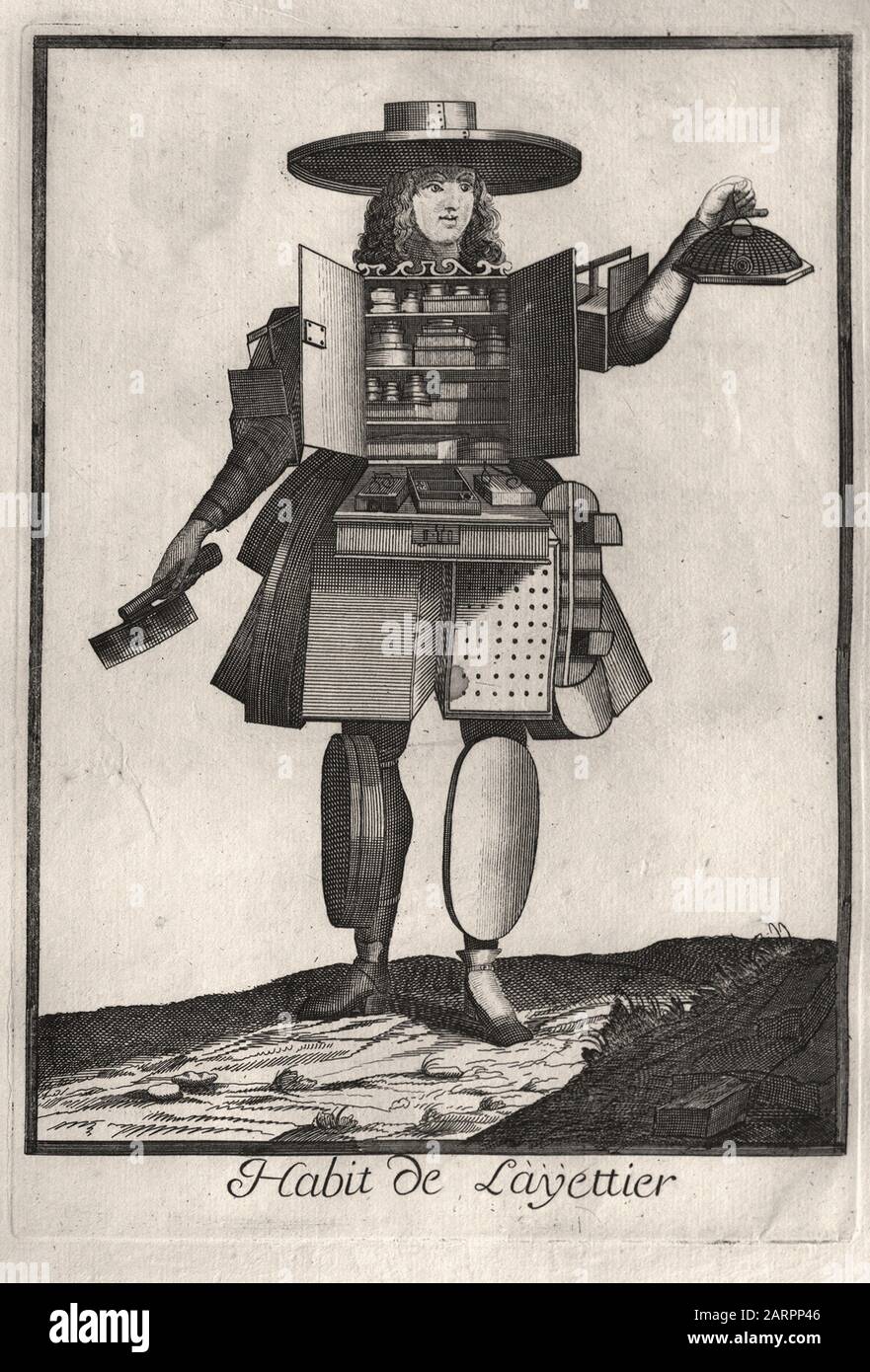 Dress of the Cheesemaker French engraving late 17th century Stock