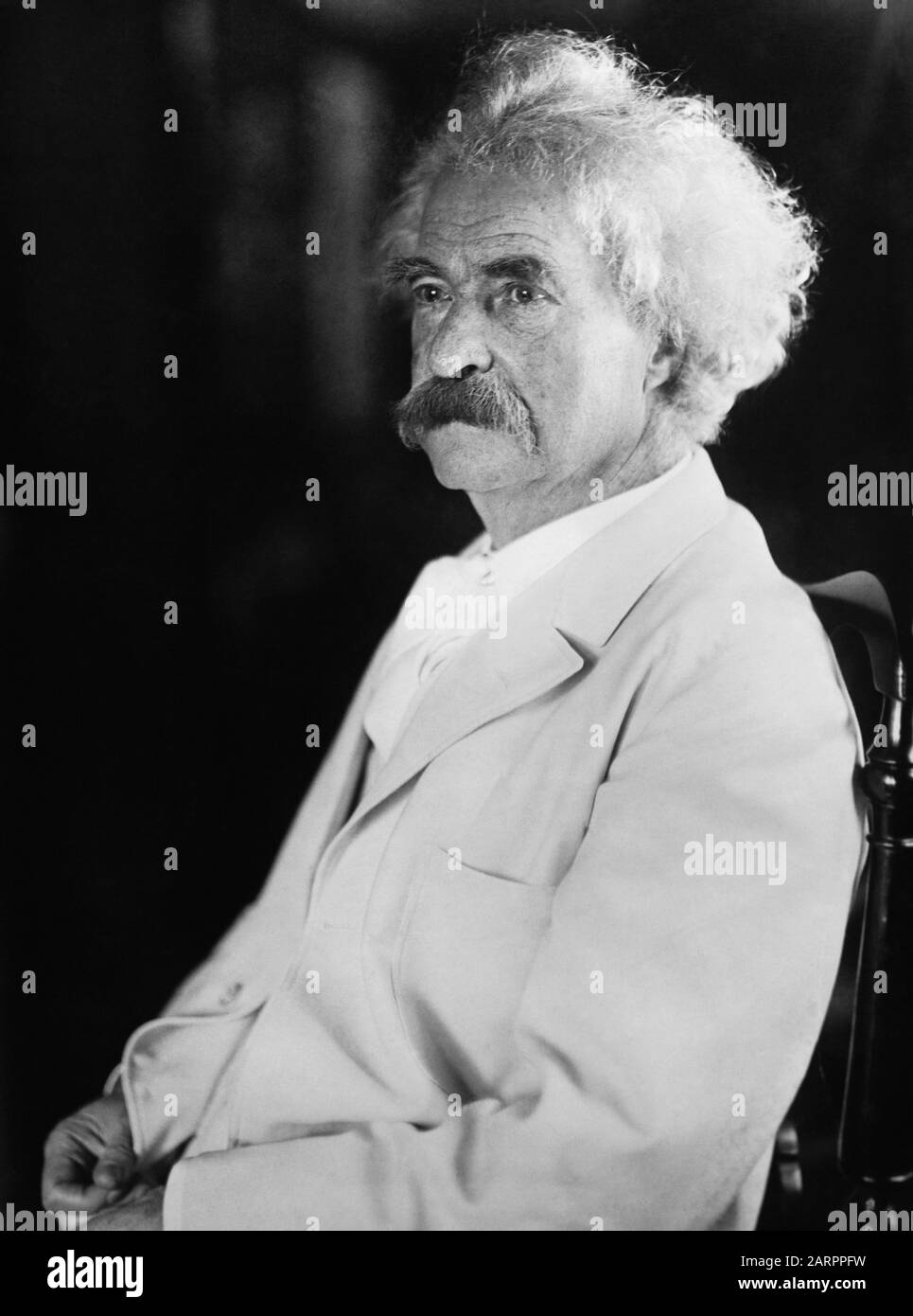 Vintage portrait photo of American writer and humourist Samuel Langhorne Clemens (1835 – 1910), better known by his pen name of Mark Twain. Photo circa 1905 by Bain News Service. Stock Photo