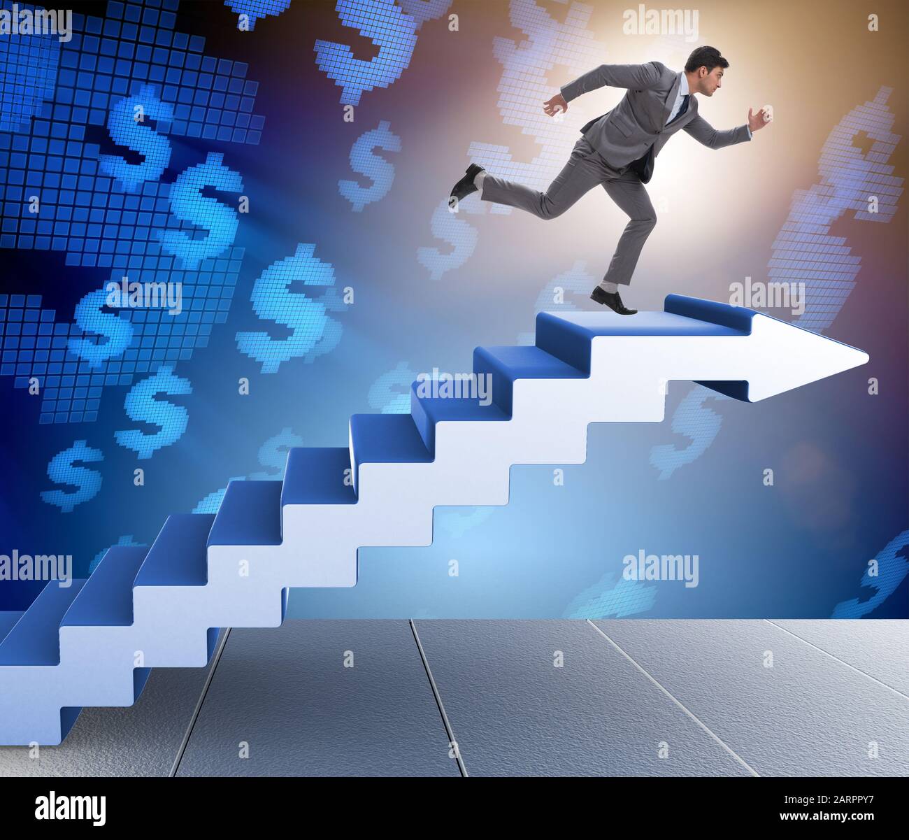 The businessman climbing career ladder in business concept Stock Photo ...